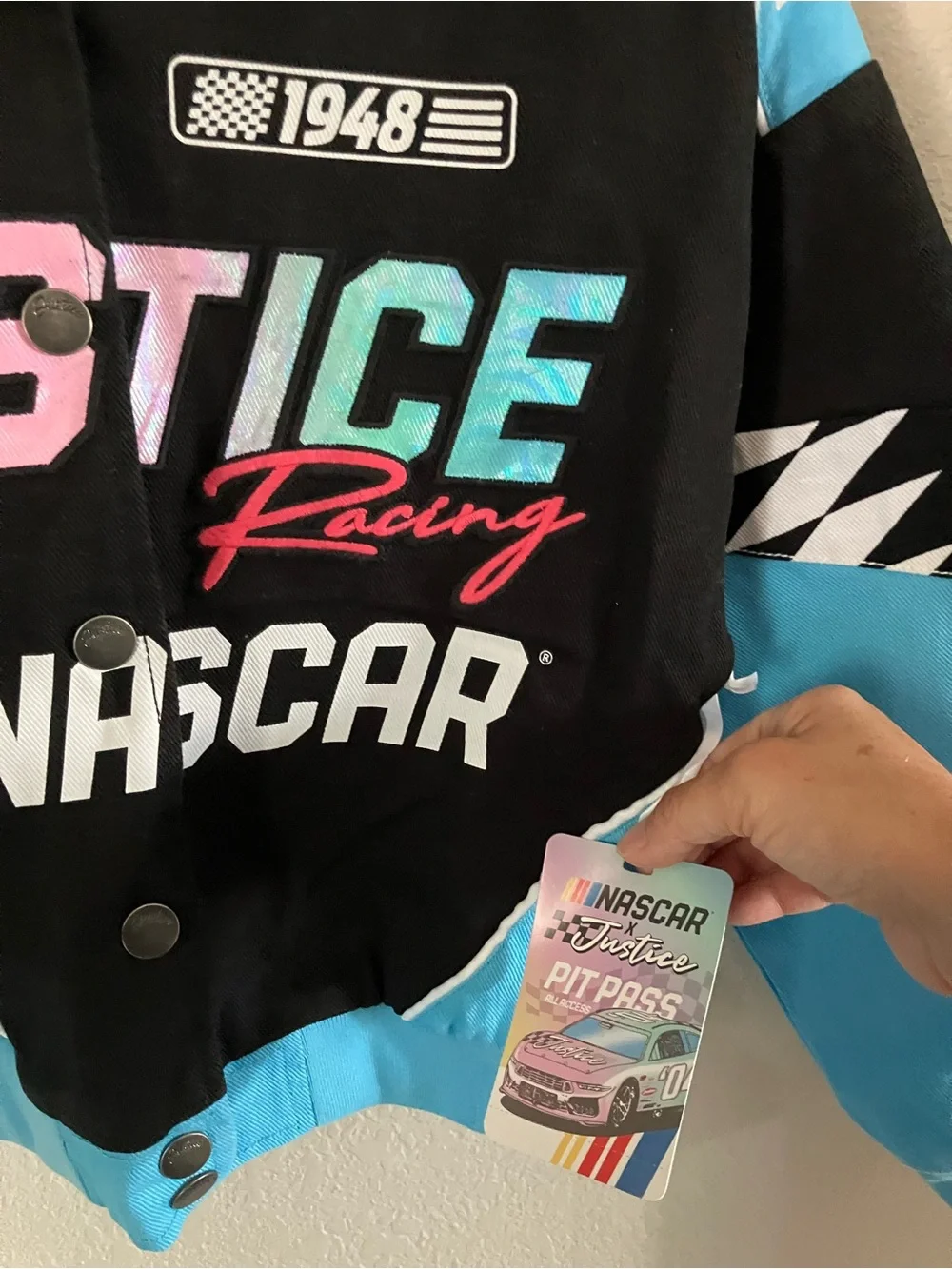 Justice Girls' Black & Aqua Blue Racing Puff Jacket